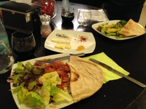 Malaysian chicken curry with salad, the Happy Hour cheese plate, and a glass of rich Chilean carminere make for one amazing meal.