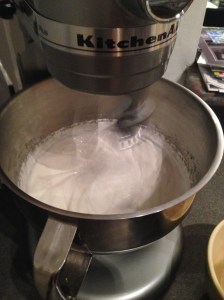 Whipping the egg whites and superfine sugar is made much easier with a stand mixer.