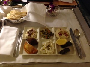 A traditional Arabic mezze platter  in Oman.